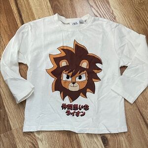 Zara White Long Sleeve Shirt with Lion Graphic